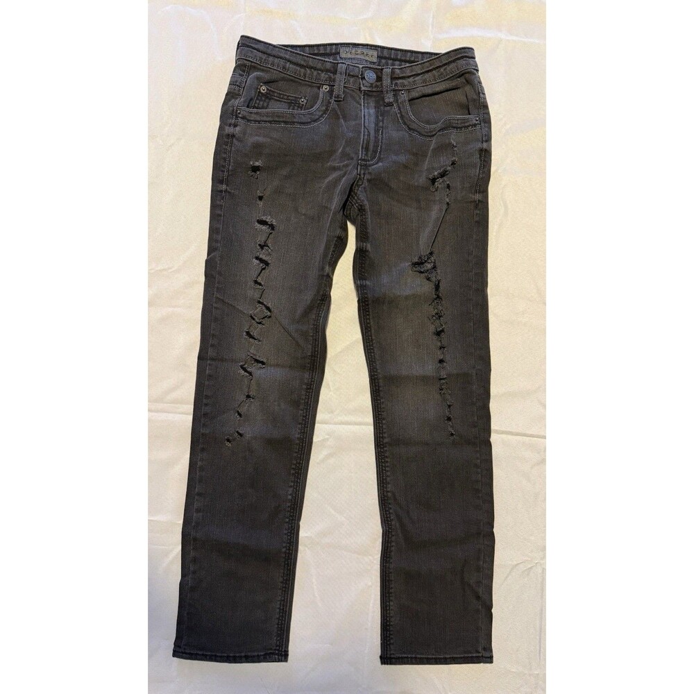 Decree Jeans  Mens 29x32 Black Straight Thick Stitch Distressed Faded Flex Denim